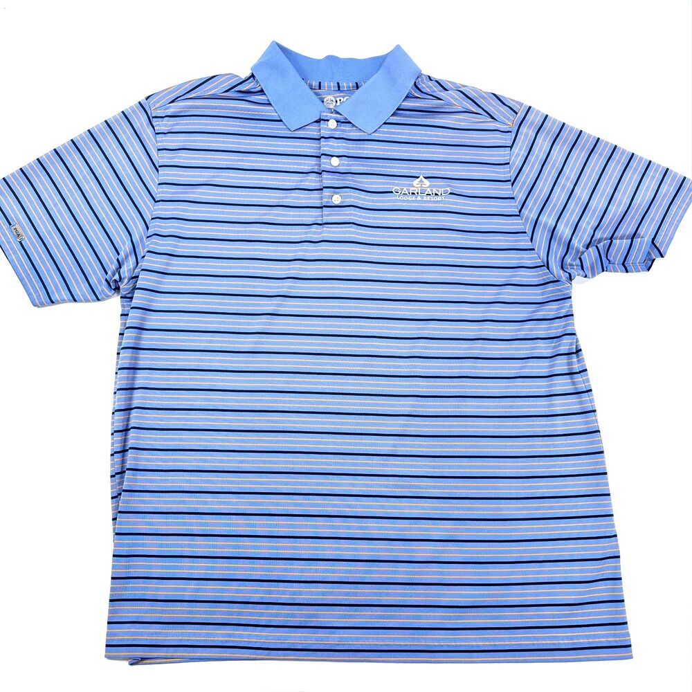 PGA Mens Large‎ Polo Blue Striped Garland Lodge Golf Performance Short Sleeve